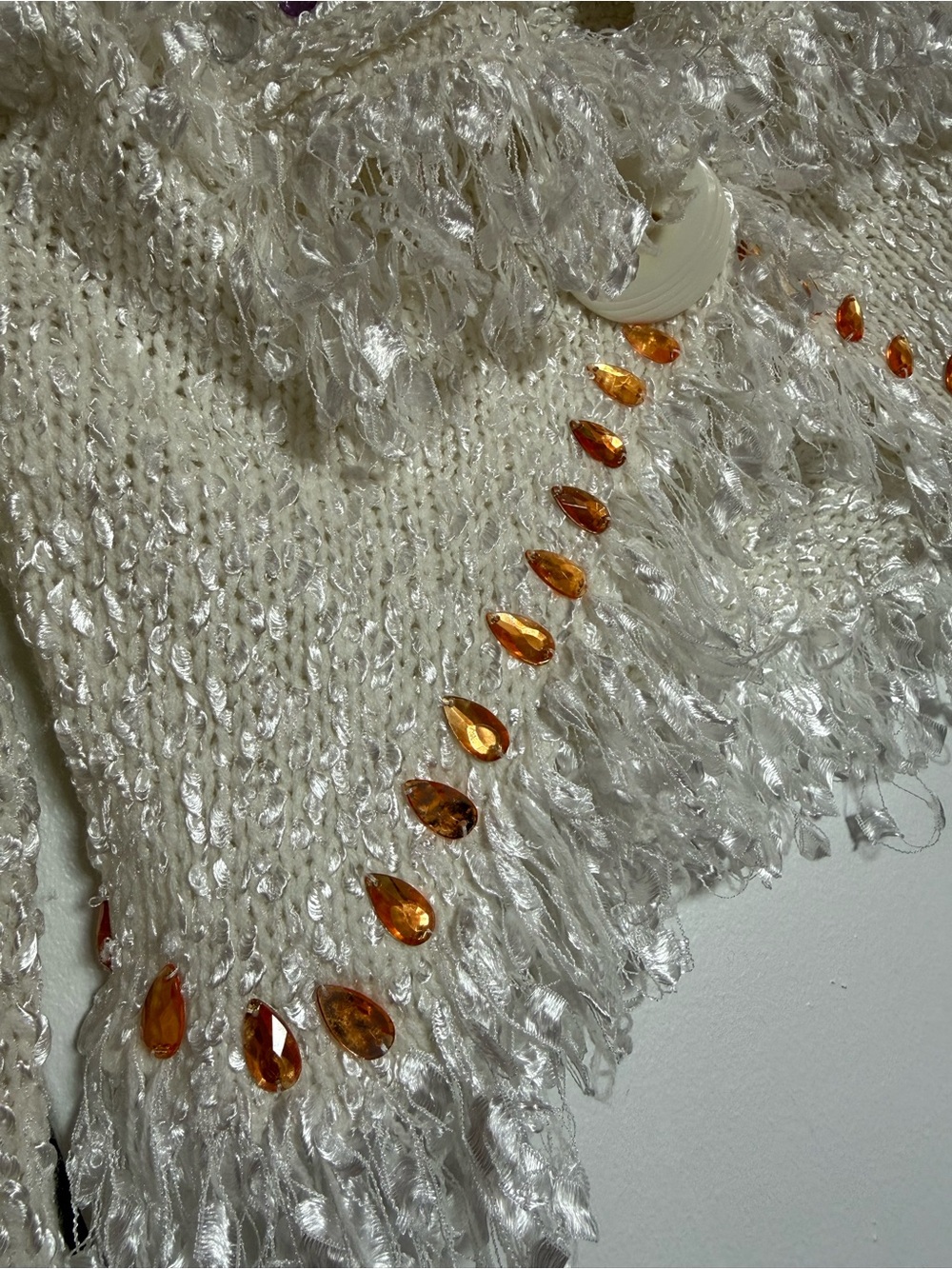 Vintage Beaded Fringe Knit Cardigan Sweater in Cream - Picture 5 of 6
